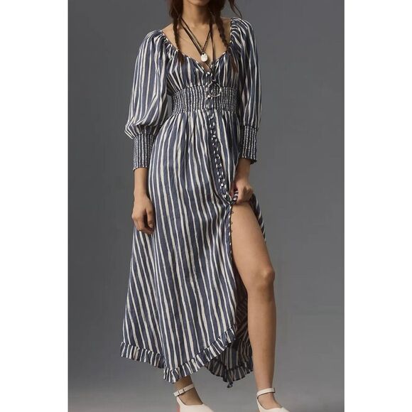 Anthropologie Dresses & Skirts - By Anthropologie striped sweetheart smocked midi dress size small